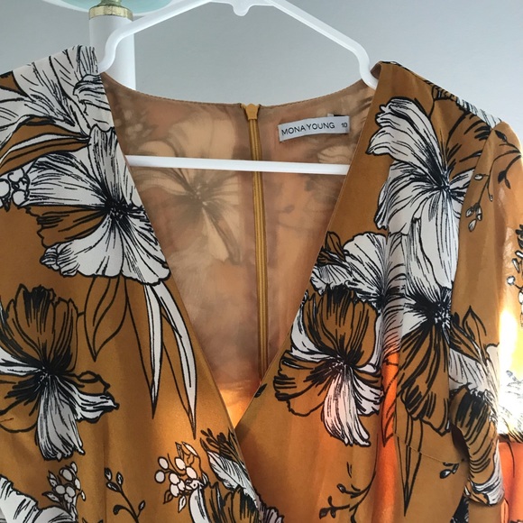 Mustard Bell Sleeve Mini Dress - Picture 3 of 6